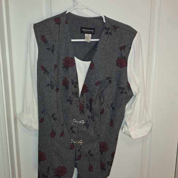 Chad Stevens 2 piece pants suit / size 16w / gray with floral design - Picture 3 of 15